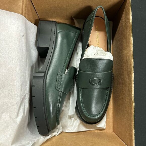 Coach Shoes - New Coach Leah Amazon Green Chunky Platform Leather Loafers 10